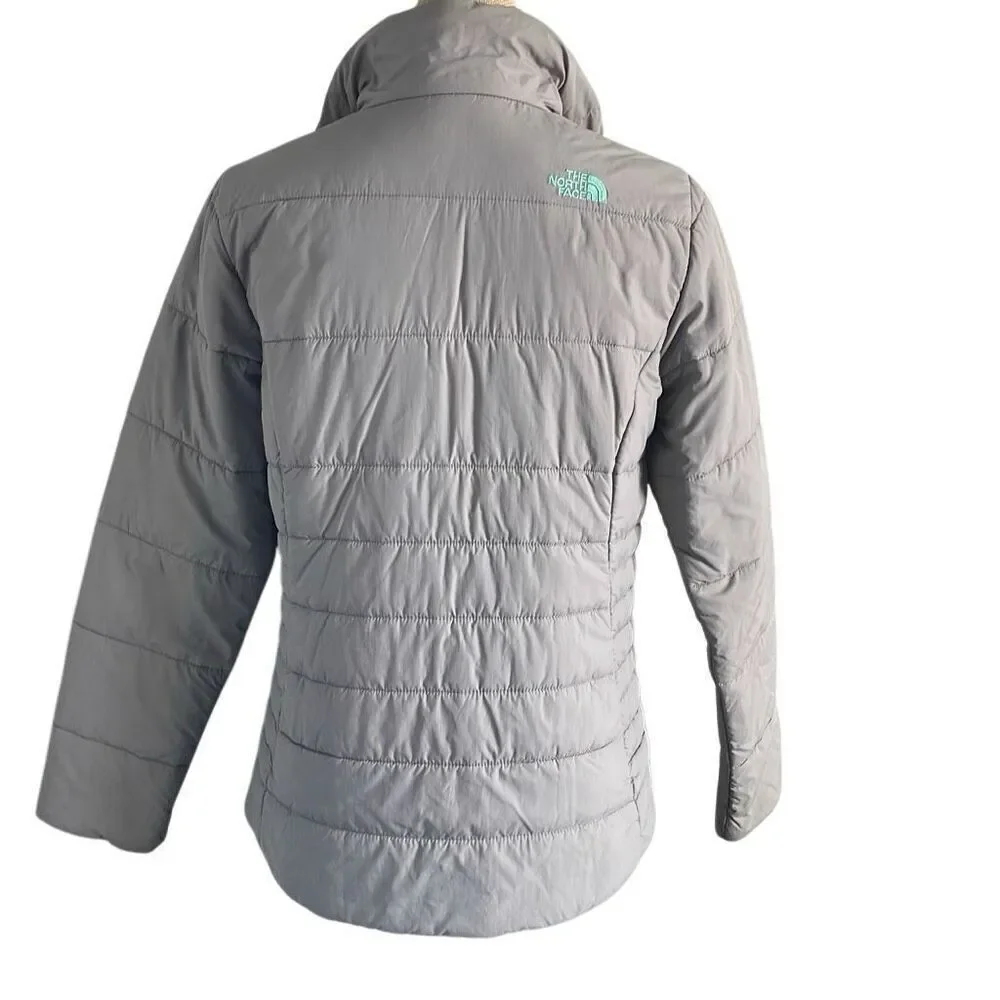 EUC! The North Face Gray Teal Mock Turtle Zip Up Puffer Jacket - Girls XL/Women’